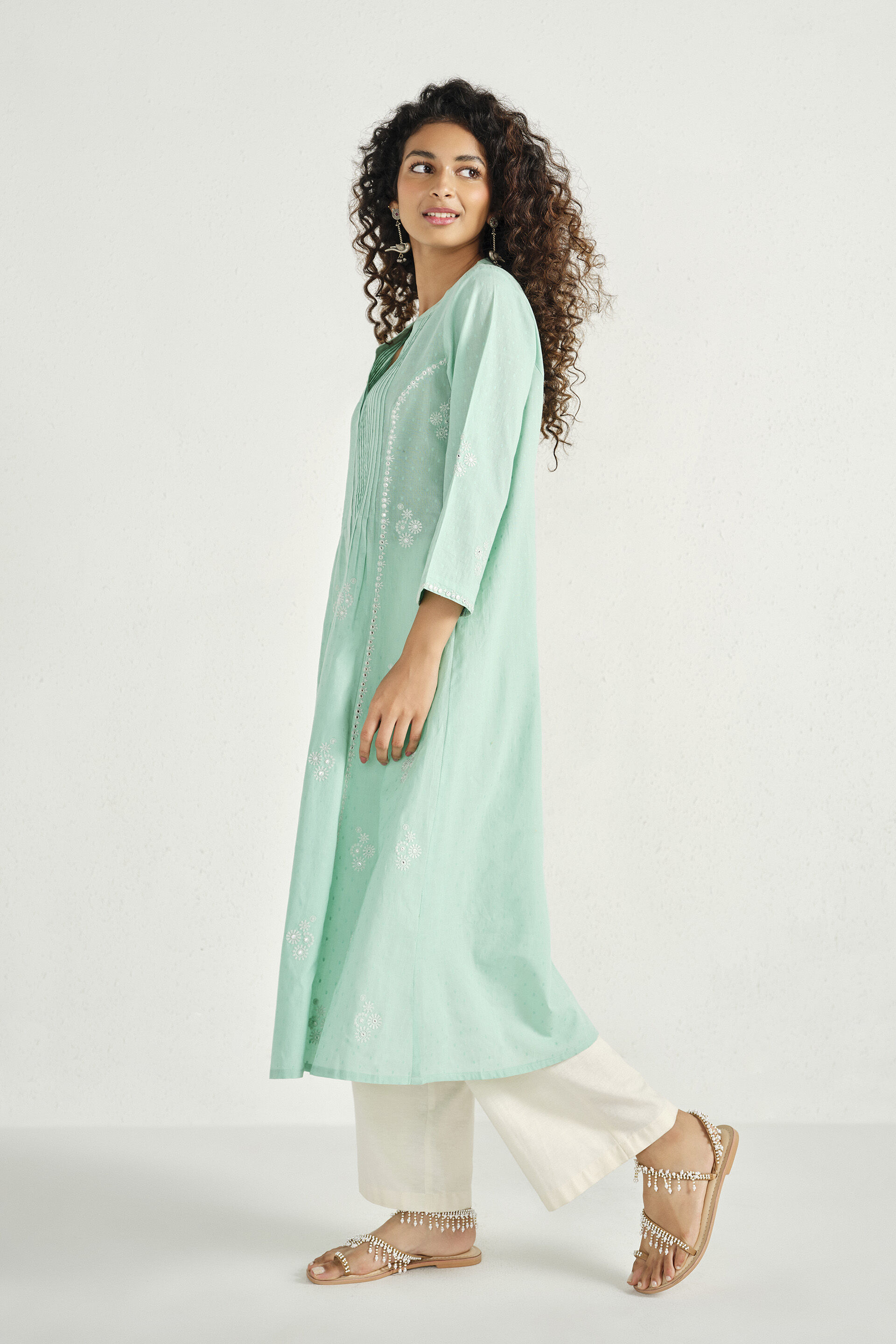 Mint Meadow Embroidered Kurta, Teal, image 3